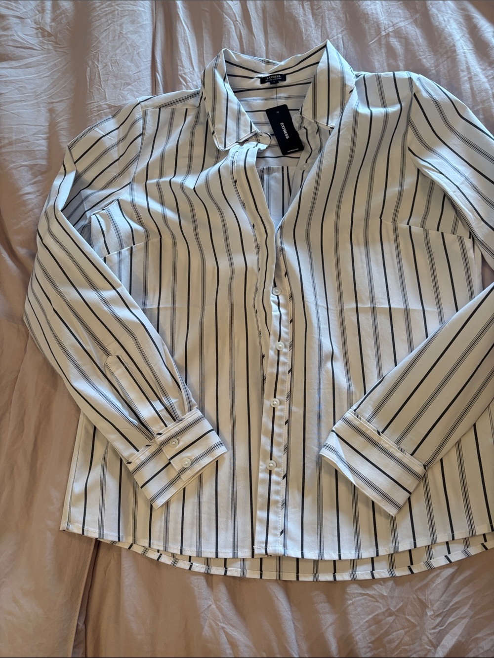 Express White Button-Up Shirt with Black Pinstripes